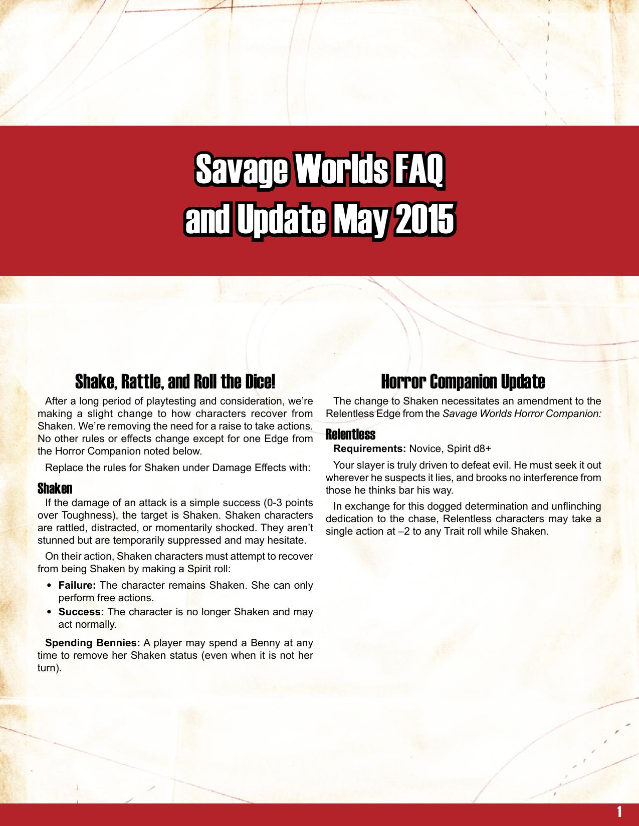 SW FAQ & Update May 2015