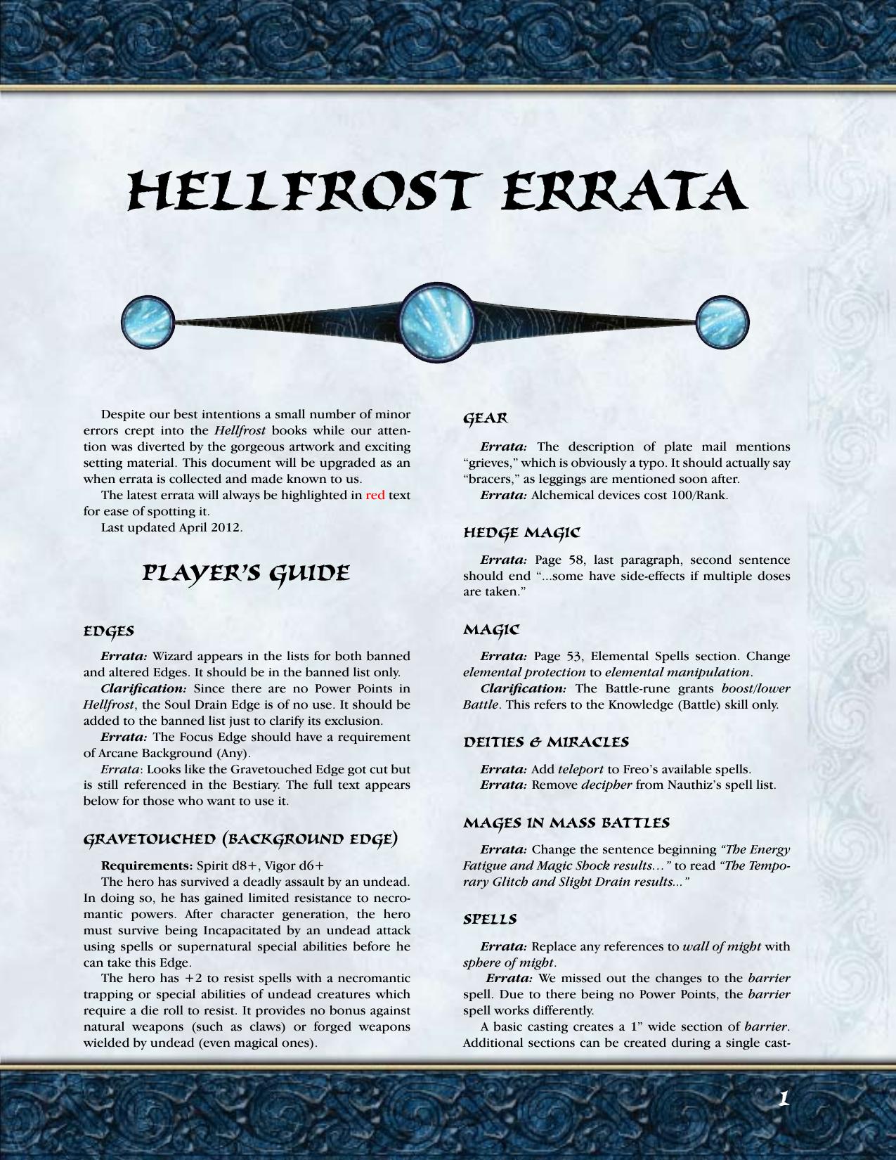 Hellfrost Errata