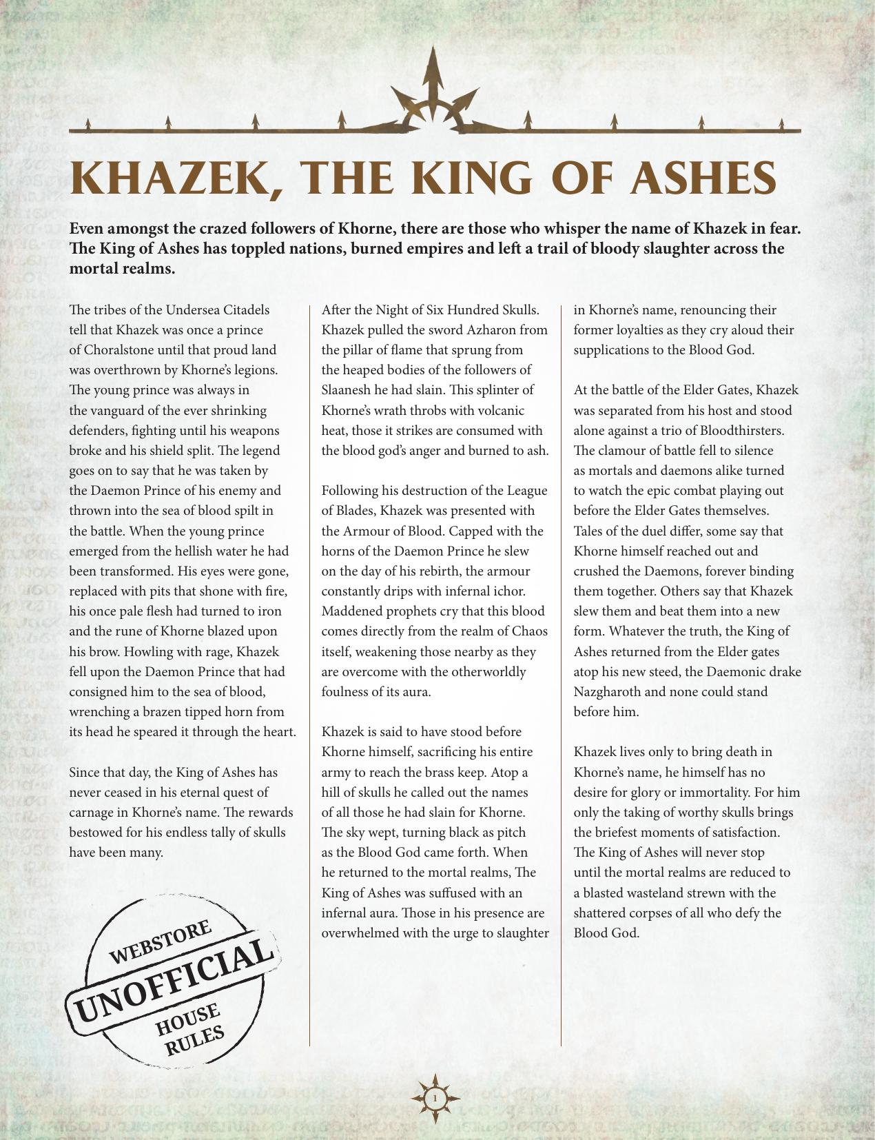 Warscroll Khazek The King of Ashes