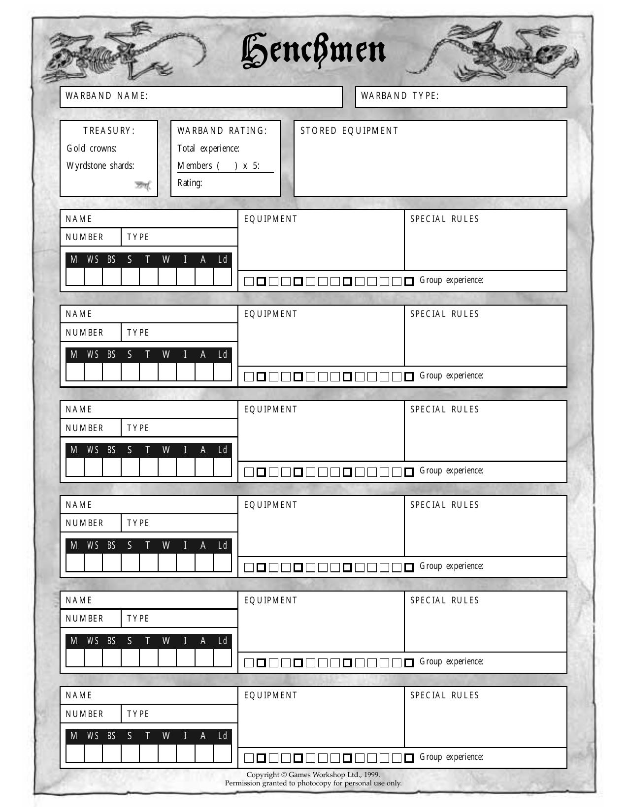 Mordheim roster-sheet