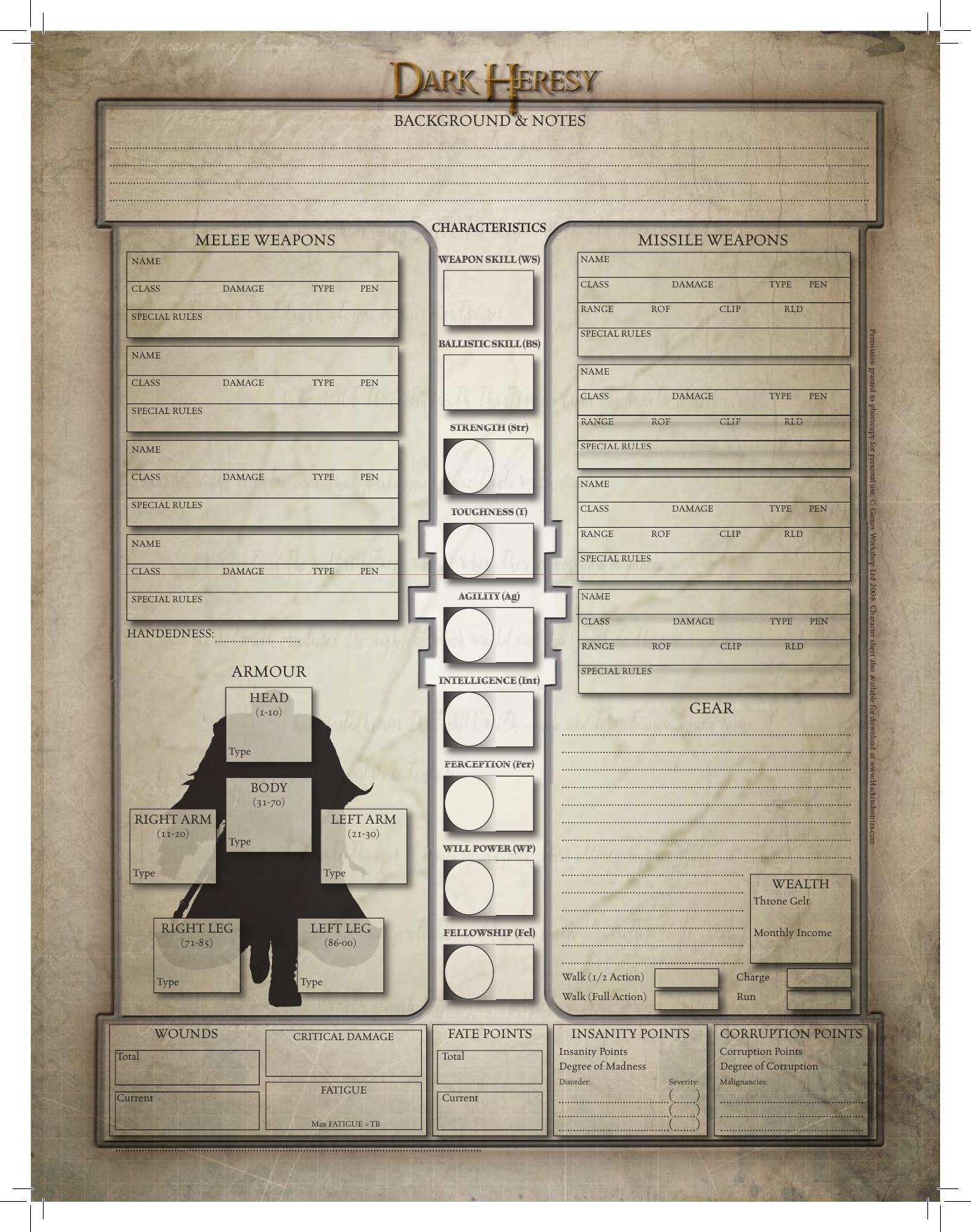 Character Sheet - 2 pages