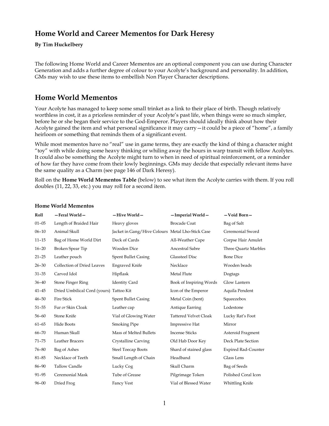 Microsoft Word - Home World & Career Mementos_Tim Huckelbery_FINAL.doc