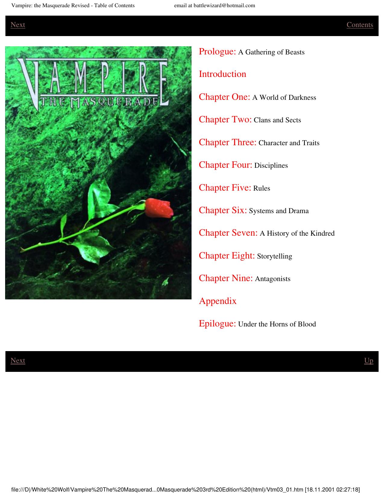 Vampire: the Masquerade Revised - Table of Contents