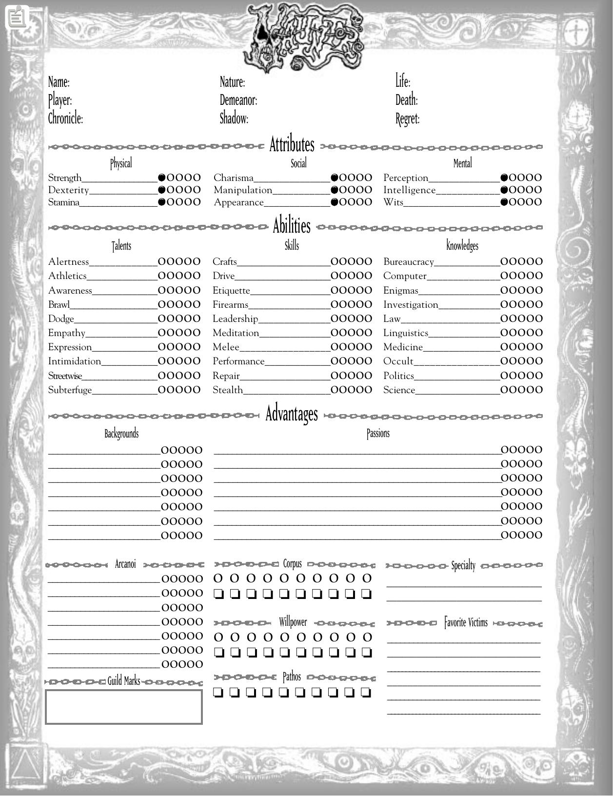 Haunters Character Sheets