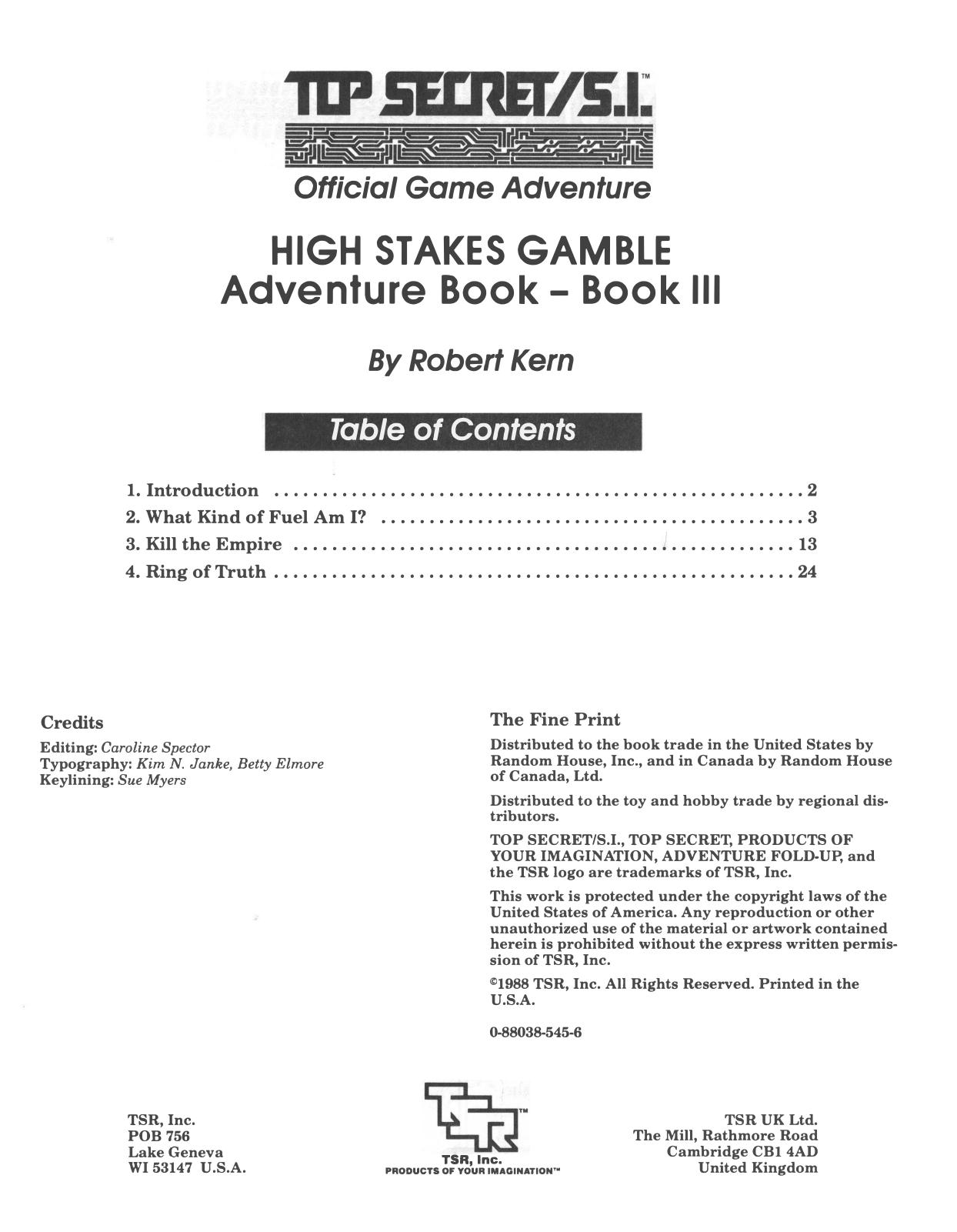 Top Secret S.I. - High Stakes Gamble