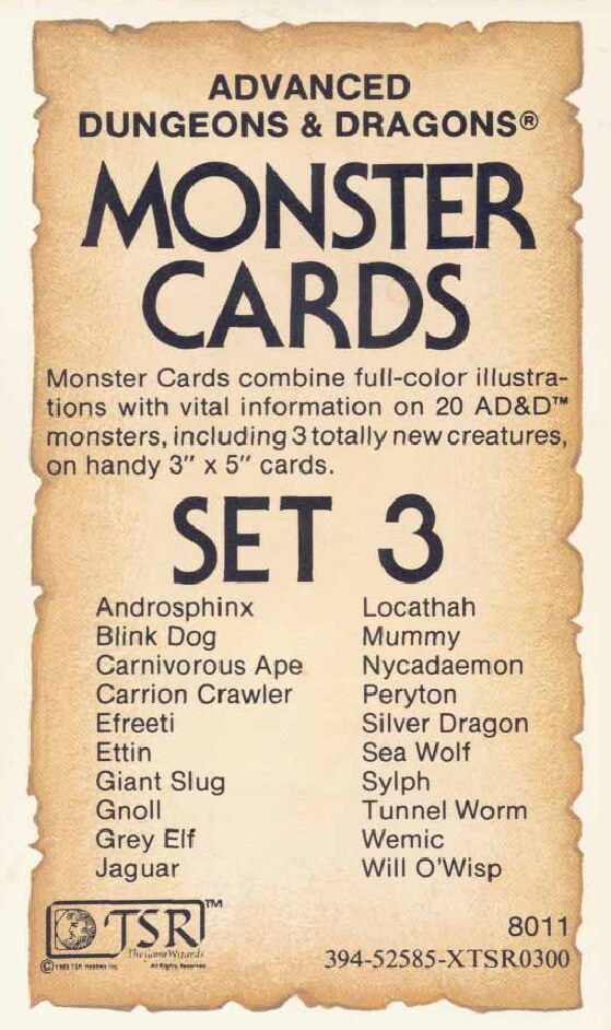 TSR 8011Monster Cards Set 3