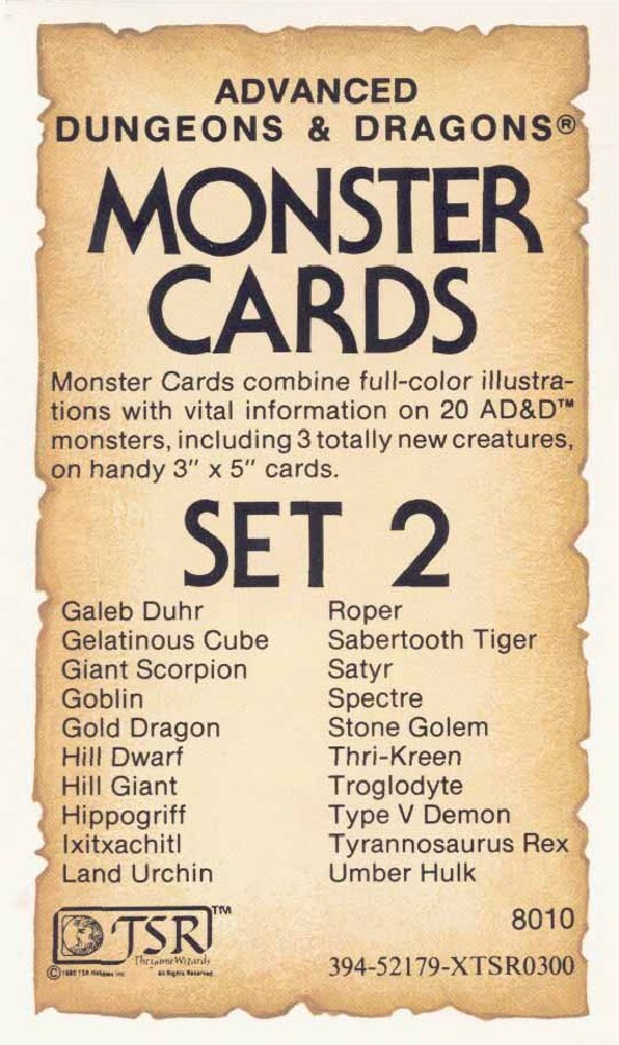 TSR 8010 Monster Cards Set 2