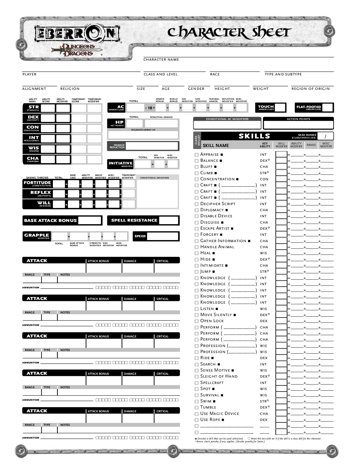 Eberron Character Sheet