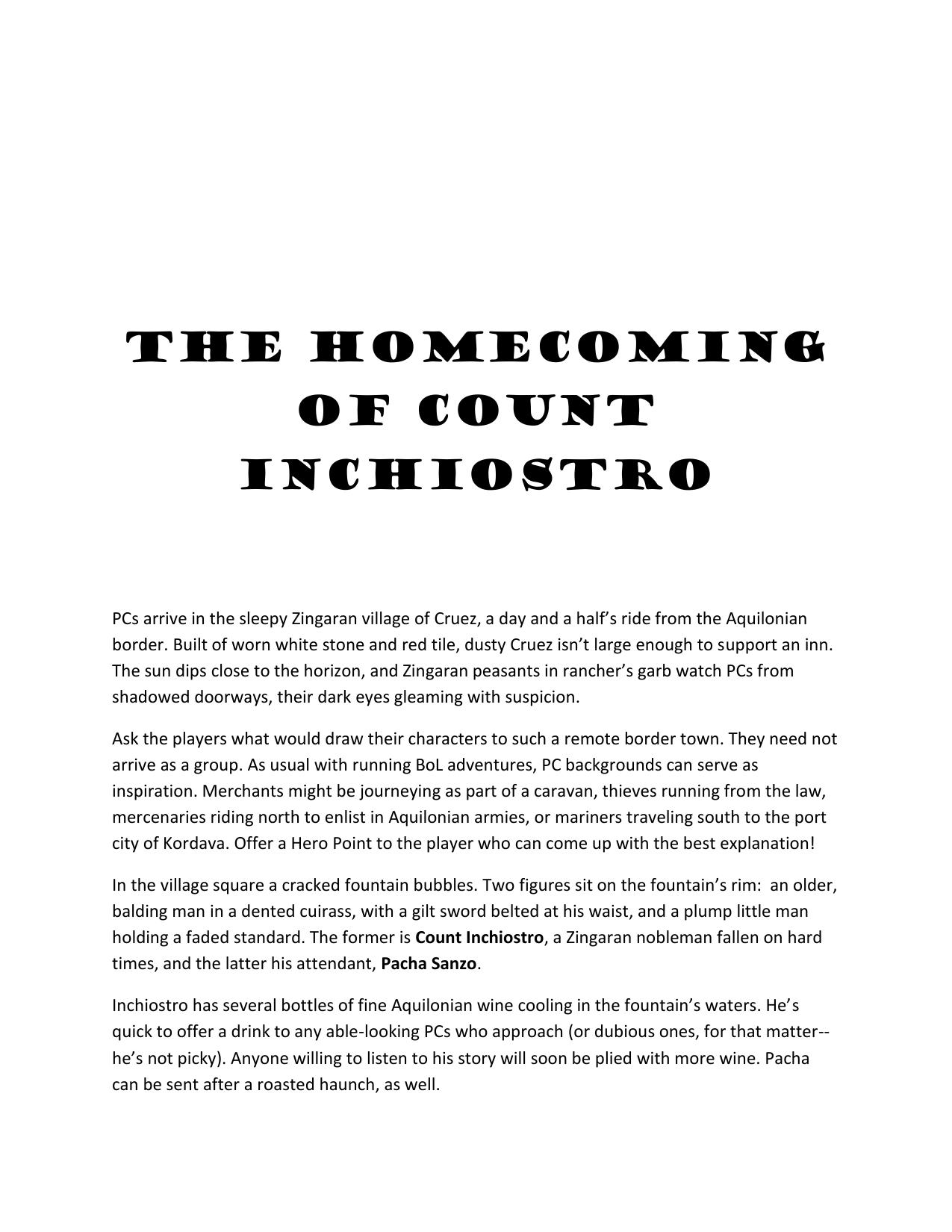 The Homecoming of Count Inchiostro (BoL)