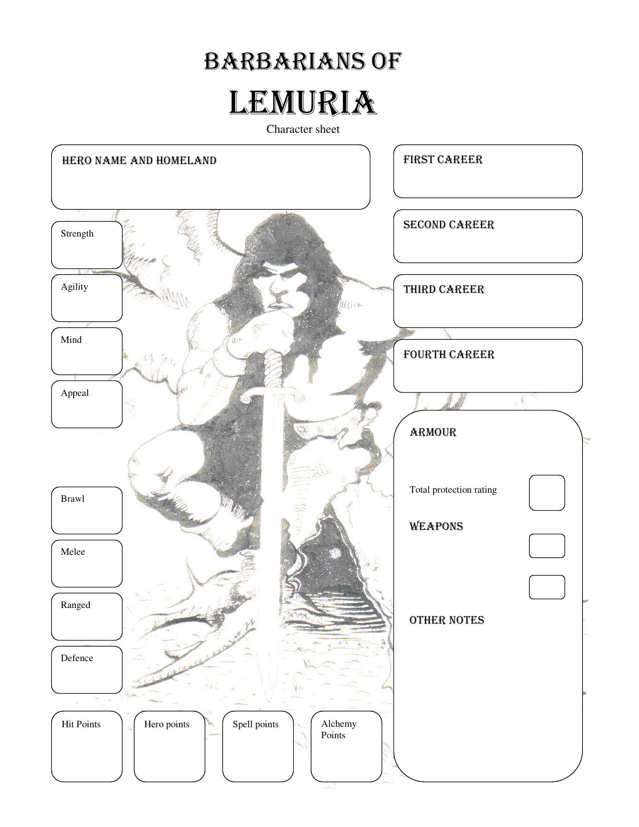Barbarians of Lemuria Character Sheet