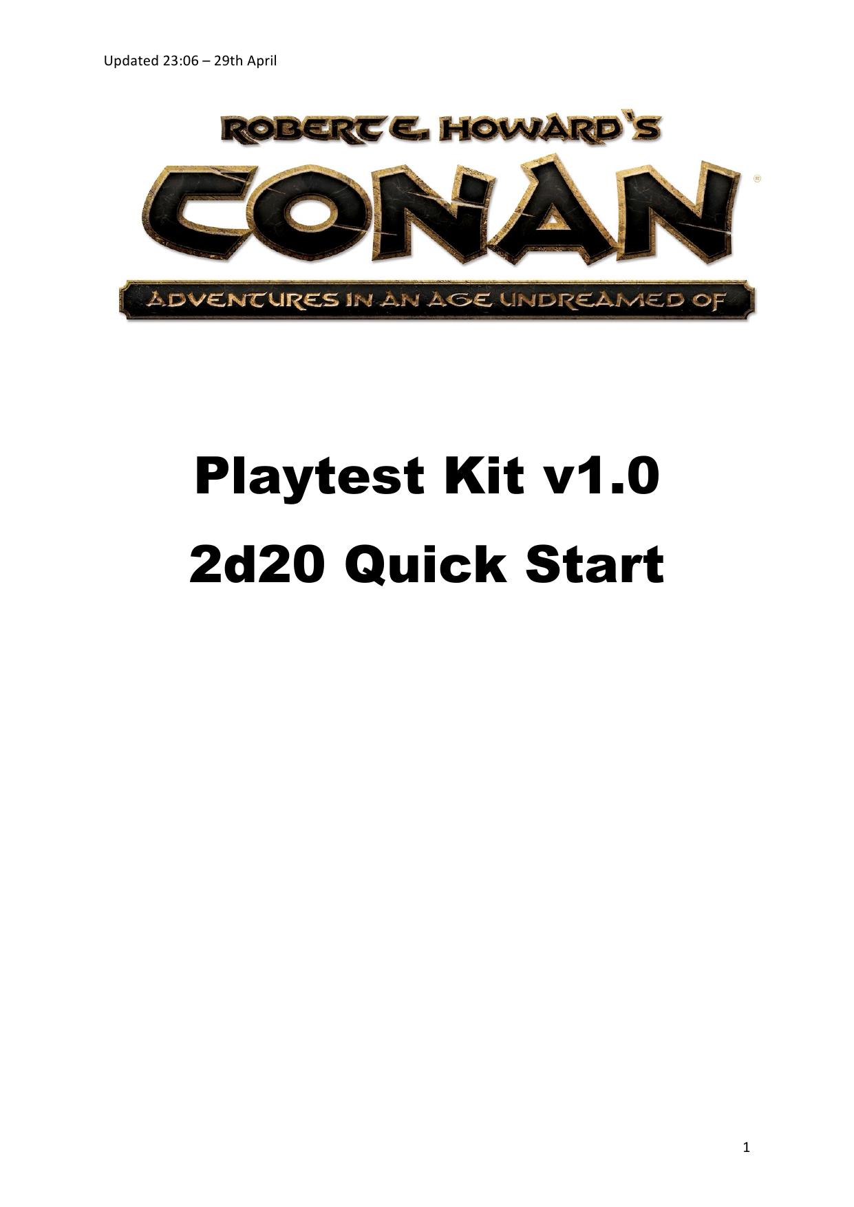 Conan Modiphius Playtest Kit v1.0 2d20 Quickstart Rules