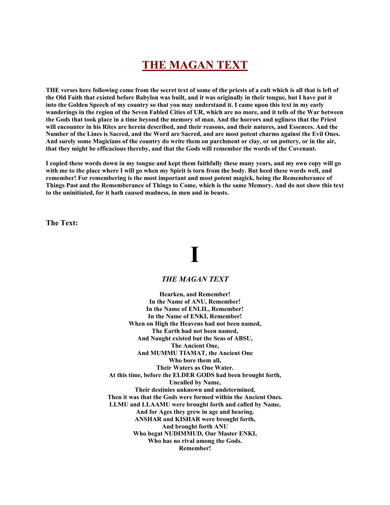 The Dementation - The Necronomicon - The Magan Text