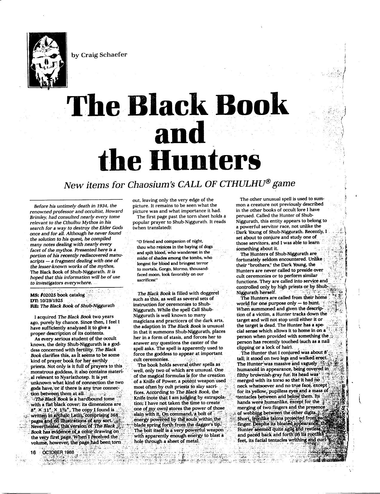 CoC The Black Book and the Hunters