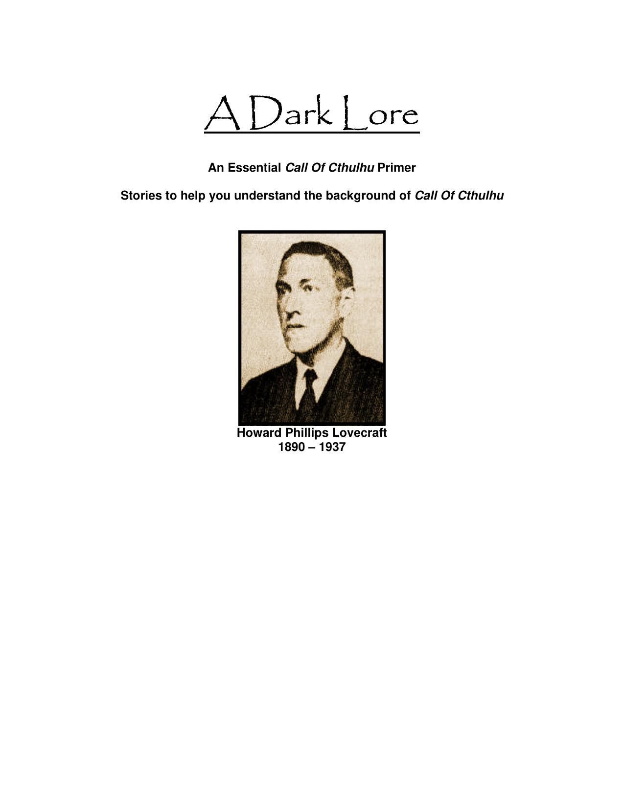 A Dark Lore: A Call Of Cthulhu Primer