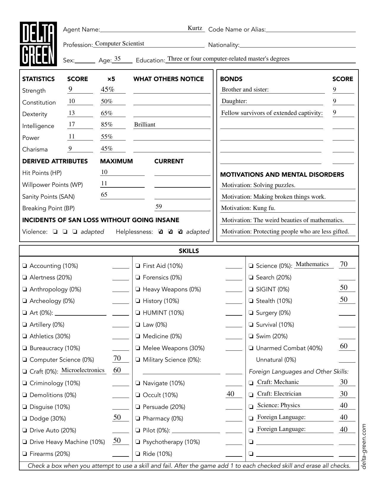 Delta Green RPG - PreGen - Computer Scientist