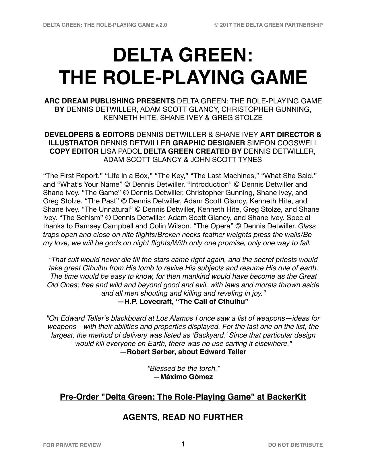 DELTA GREEN THE ROLEPLAYING GAME INTEGRATED
