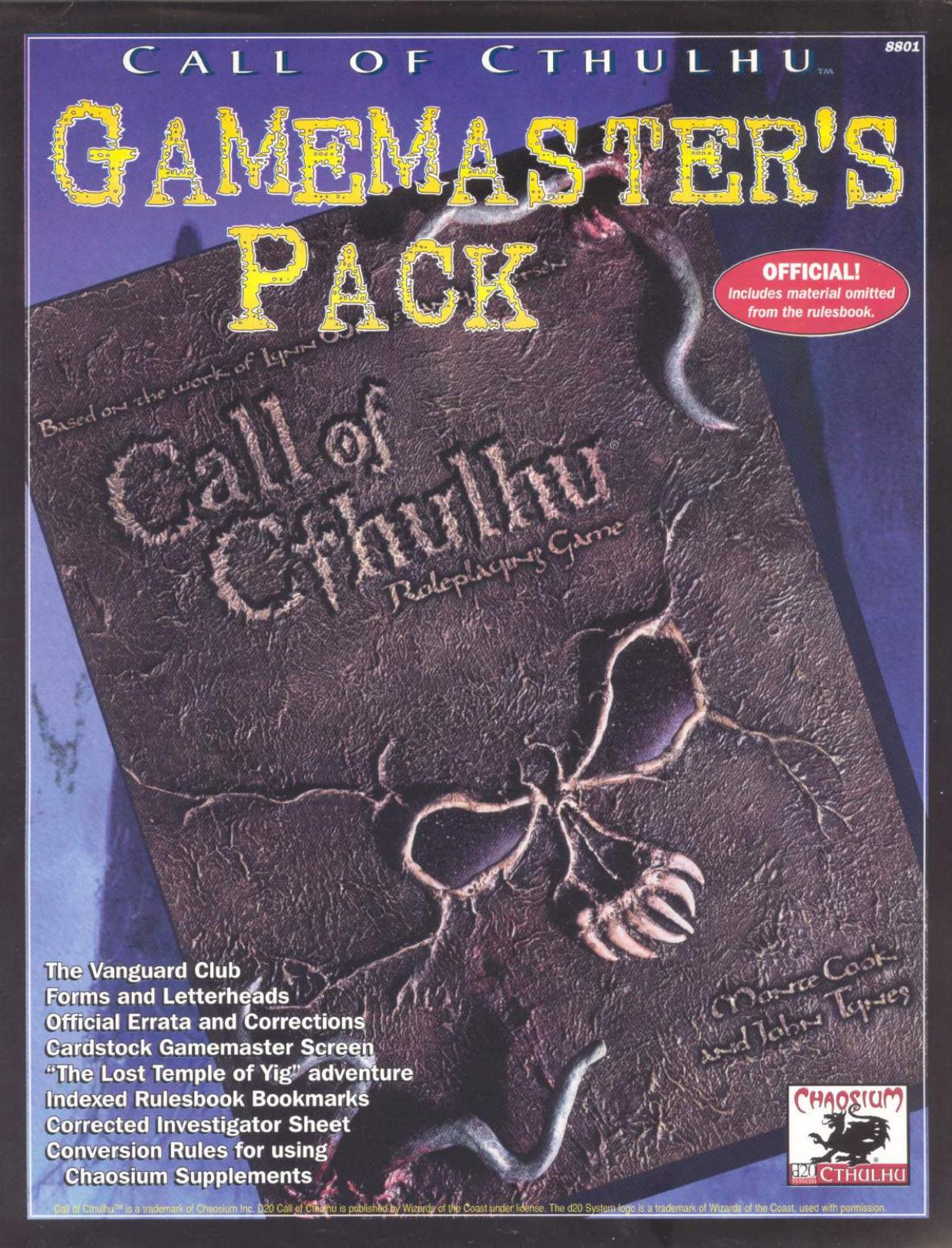 Call of Cthulhu D20 Gamemaster's Pack
