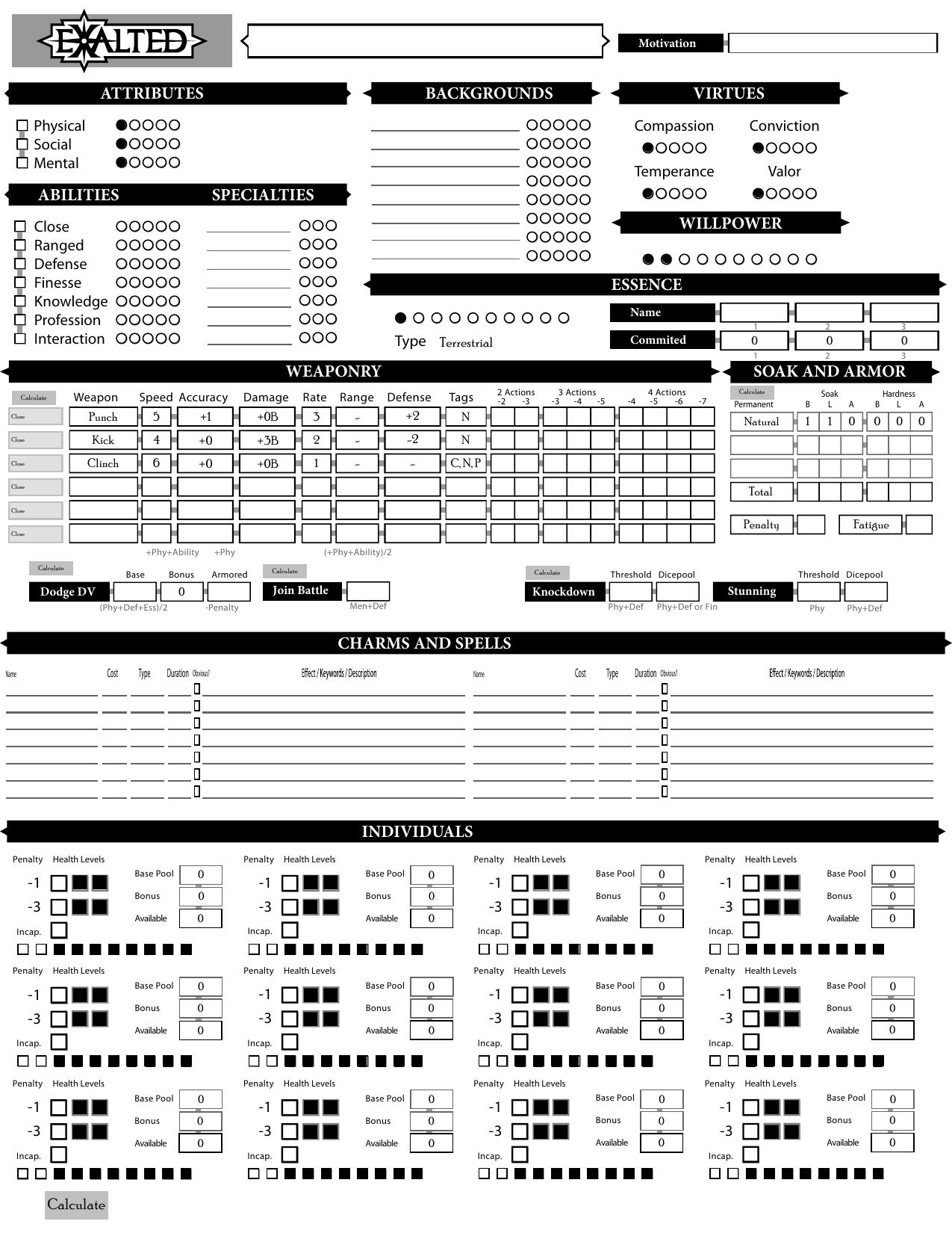 Essence-wielding Extras Sheet