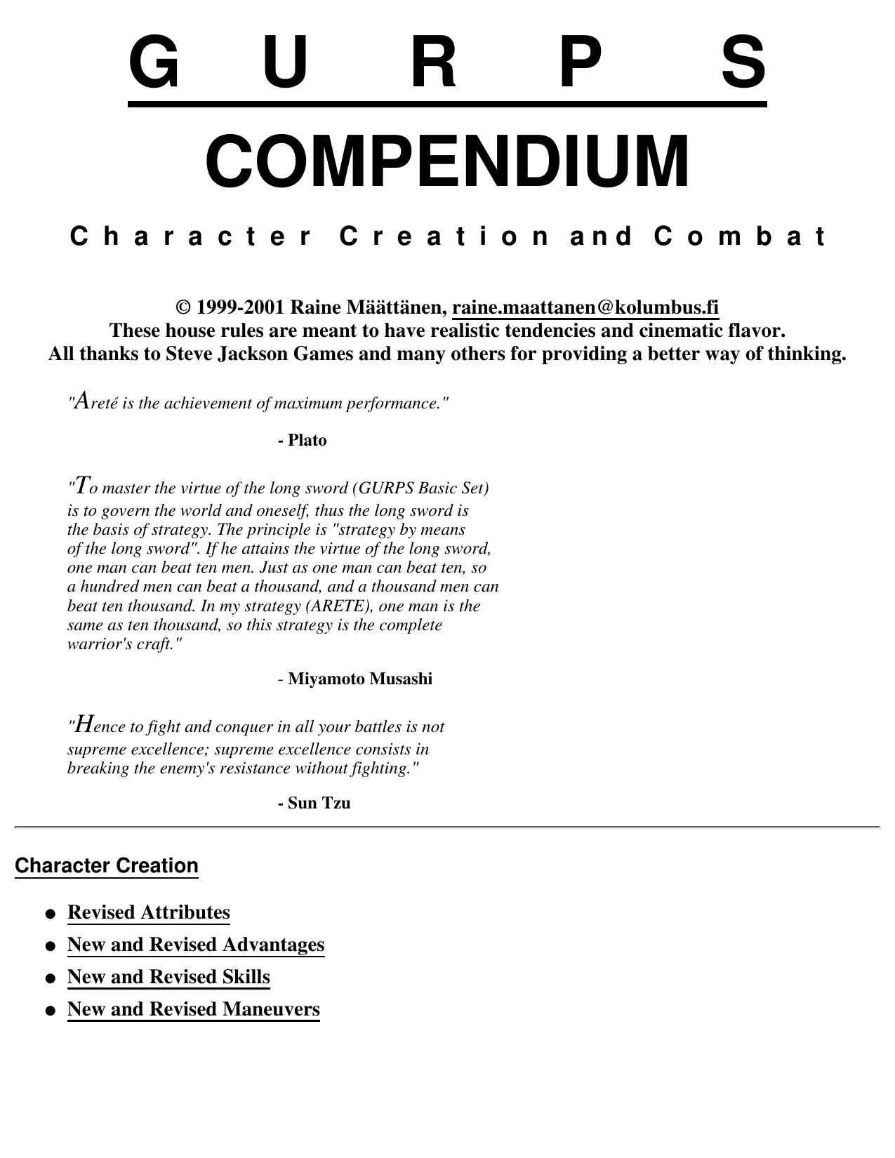 GURPS Compendium for Character Creation and Combat