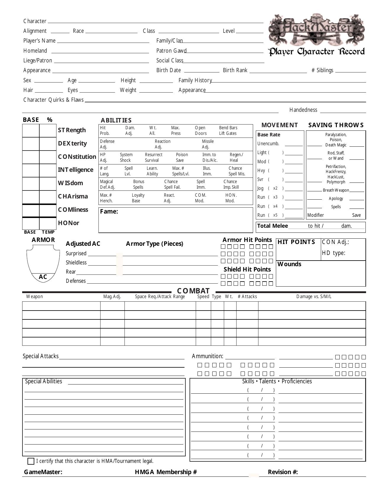 Hackmaster Char Sheet