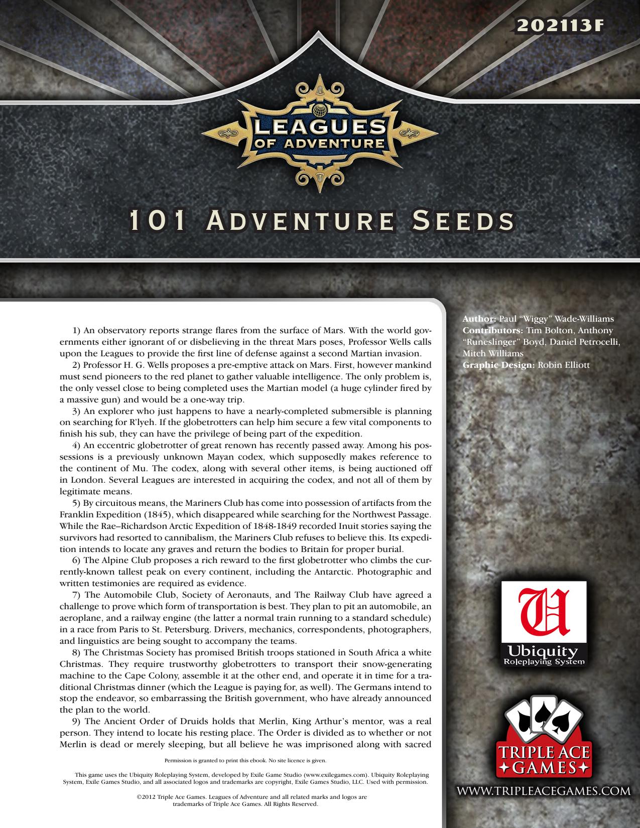 101 Adventure Seeds